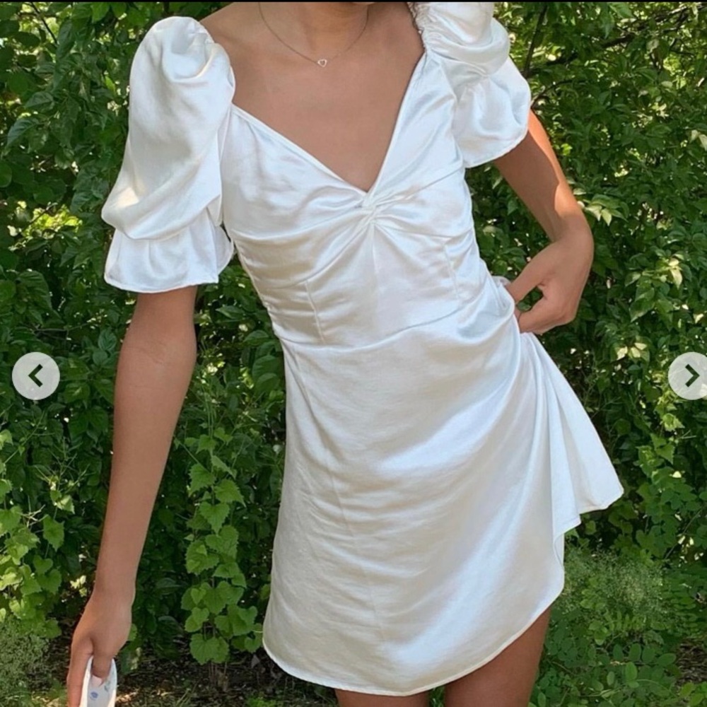 Yeanzuun White Satin Mini Dress